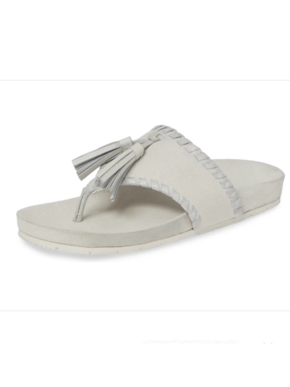NWT J/SLIDES NIGEL Silver Metallic Suede Tassel Sandal